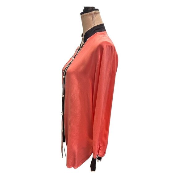 Vtg Bob Mackie Wearable Art Womens S Dragonfly Pink Mandarin Collar Silk Blouse - Picture 2 of 9